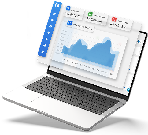 Notebook com o painel do GF Software Financeiro